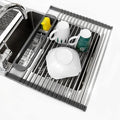 Roll Up Dish Drying Rack Over The Sink, 304 Stainless Stee Dish Drainer, Foldable & Adjustable Sink Drying Rack for Kitchen Sink Counter with Utensil Holder (Gray, Roll Up,Medium,Expandable) by Dolreiik