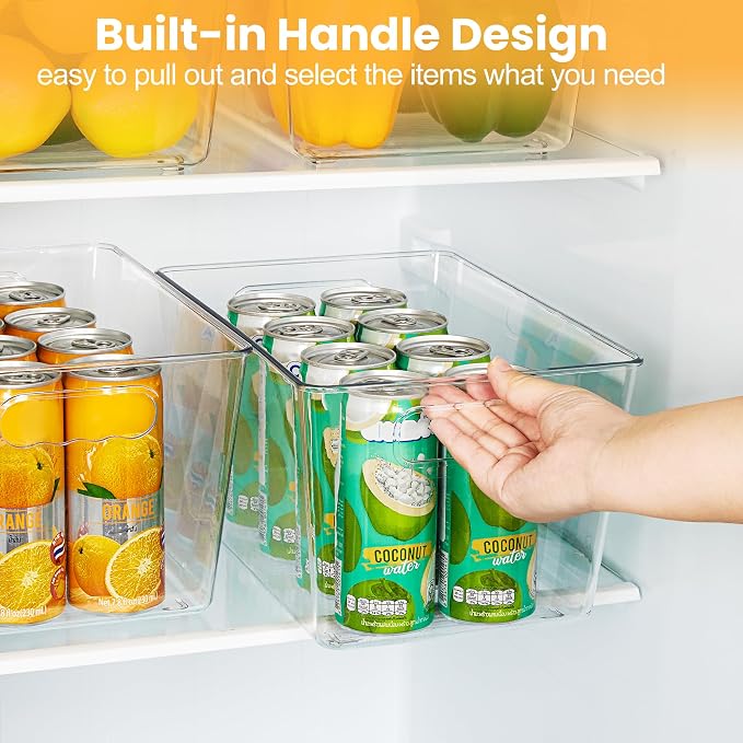 YIHONG 16 Pack Clear Pantry Organizer Bins,Plastic Storage Containers with Handle for Kitchen,Freezer,Cabinet,Closet,Bathroom Under Sink Organization - Image 4