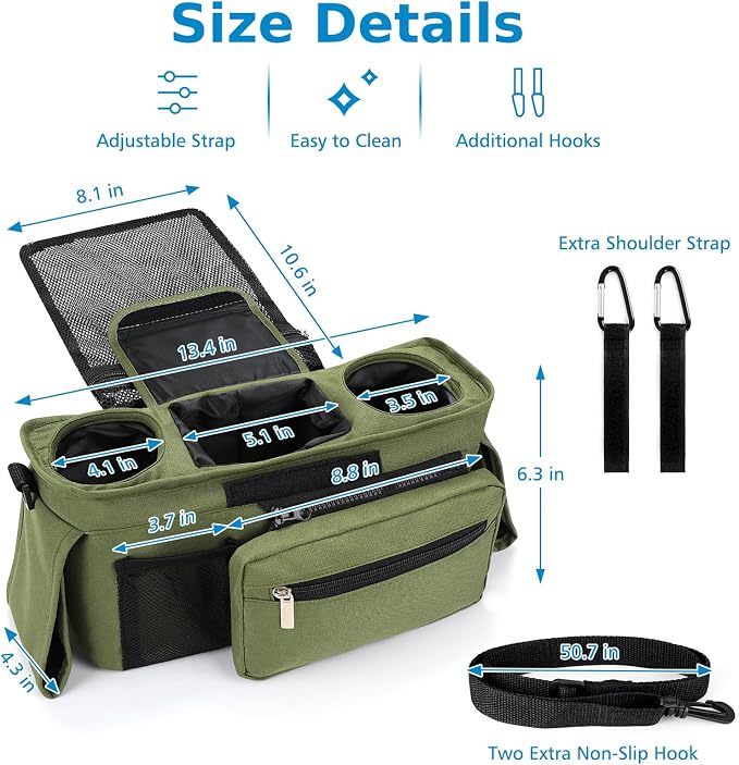 Accmor Universal Stroller Organizer with Insulated Cup Holder Detachable Phone Bag and Shoulder Strap,Stroller Bag Caddy Organizer for Uppababy, Baby Jogger, Britax Strollers - Image 9