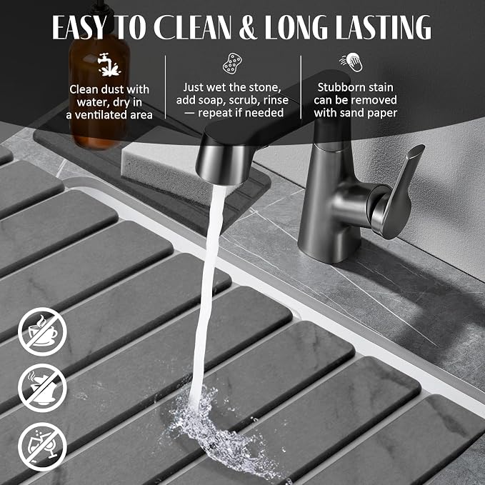 2 PCS Extra Large Stone Dish Drying Mat for Kitchen Counter, 28"×16" Marble Dish Drying Mat with 8"x 4" Coasters, Non - Slip Collapsible Absorbent Mat for Multi - Purpose, Match Any Countertop - Image 5