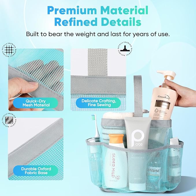 EUDELE Mesh Shower Caddy Portable, 8-Pocket Large Capacity, Quick Dry, Easy Clean, for Beach, Swimming, Gym, Travel - Image 5
