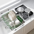 JASIWAY Green Dish Drying Rack in Sink with Drainboard and Utensil Holder | Use Over the Sink or Counter, Stainless Steel Expandable Dish Drainer for Small Kitchen, Space Saving, Fast Drain, Rustproof by JASIWAY
