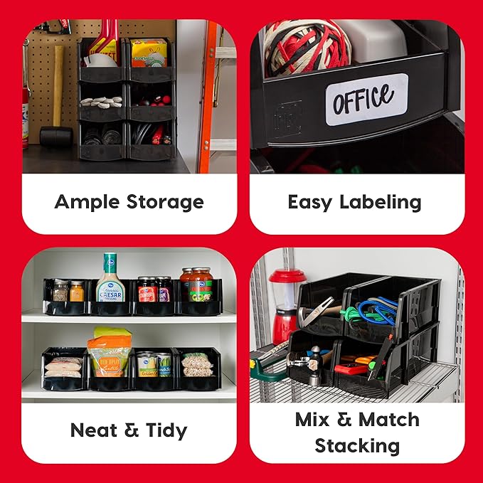 IRIS USA 24-Pack, Extra Small Stackable Storage Bins, Black | Organize small parts, hardware, craft supplies, pantry items, and household essentials with open-front access, stackable bins - Image 3