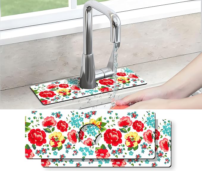 Kitchen Sink Splash Guard Faucet Mat -2 PC Super Absorbent Fast Drying Mat Sink Gadgets-Splash Guard Behind Faucet Drip Catcher for Kitchen, Bathroom,Sink Mat, Dish Drying Mat, Bathroom(15" X 5.5" ) by THIDEAPE