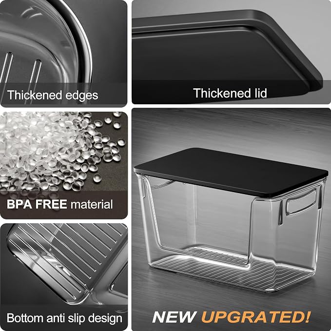 Heyuzb Pantry Organizers Storage, 2 Pack Large Clear Storage Bins with Bamboo Lids for Onion, Potato, Garlic, Canned Food, Organizer Bins for Under Sink, Kitchen, Countertop, Bathroom - Image 6