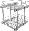2 Tier Pull Out Cabinet Organizer 15" W X 17" D, Chromed, Full Slide Out | For Kitchen Organizers and Storage, Pull Out Drawers For Cabinets Capacity Heavy Duty Caddy, Cabinet Shelves, Bathroom Pantry by STORKING