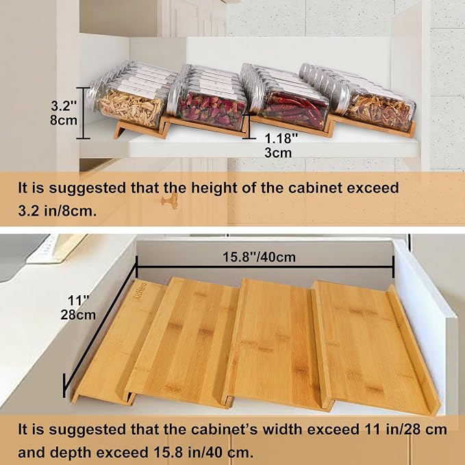 Spice Drawer Organizer with 24 Spice Jars,216 Labels,25 Non-slip Rubber, Bamboo 4 Tier Seasoning Rack Tray Insert for Kitchen Drawers,Cabinets,Countertop,11" Wide x 15.8" Deep - Image 2