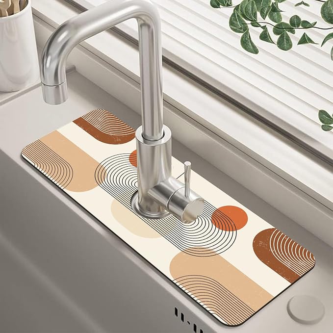 Abstract Minimalistic Geometric Sink Faucet Absorbing Mat Sink Splash Guard Faucet Mat Draining Mat Fast Drying Sink Protectors for Kitchen and Bathroom 5.5"×15" by Unknown