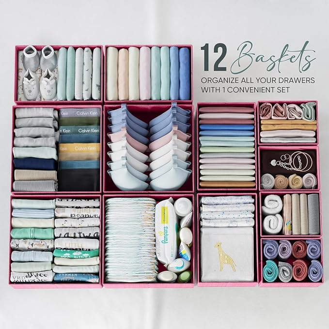 Drawer Organizer Set of 12 Pink - Nursery, Bedroom, Closet Organizer & Storage - Image 3