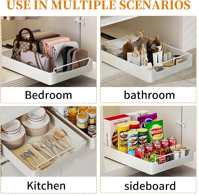 Pull out Cabinet Organizer Fixed with Adhesive Nano Film | Slide out Dish Drying Rack for Kitchen Cabinets, Pull Out Drawer for Kitchen Under Sink Organizer - Image 8