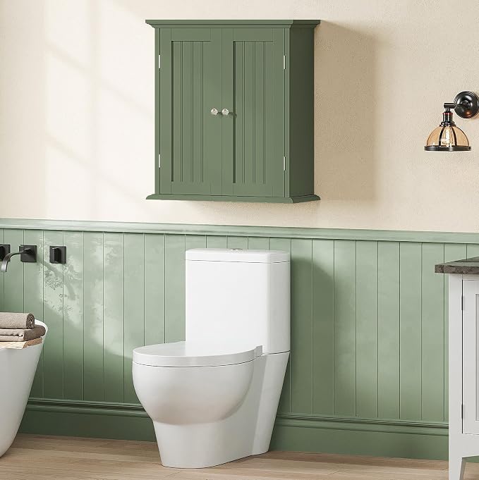 ChooChoo Bathroom Wall Cabinet with 2 Doors, Over The Toilet | 8.8"D x 21.1"W x 24"H, Medicine Cabinet, Adjustable Shelves, Cupboard, Green - Image 6