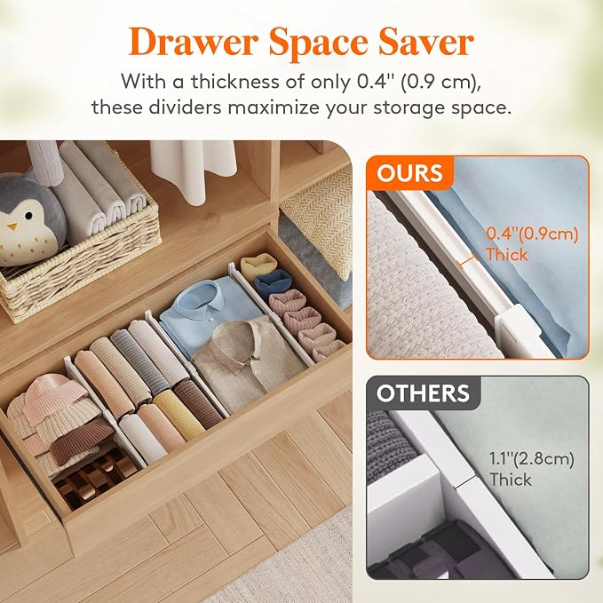 Lifewit 14 Pack 4" High Drawer Divider, Adjustable Drawer Organizer Clothes | 10.5"-16.5" Expandable White Plastic Separators for Dresser, Kitchen, Cabinet, Nursery, Office, Socks & Underwear Storage - Image 7