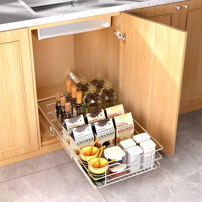 Pull Out Cabinet Organizer, (11½"W x 20" D), Soft Close Pull Out Cabient Drawer, Slide Out Cabient Organizer for pot and pan Kitchen Base Cabinet, Pantry Organization, Bathroom, Wire Basket - Image 2