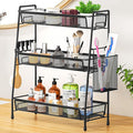 VITVITI 3 Tier Bathroom Organizer Countertop, Counter Storage Shelf, Black | Metal Wire Mesh Bathroom Counter Organizer with Basket Hooks, Vanity Tray, Kitchen Spice Rack by VITVITI