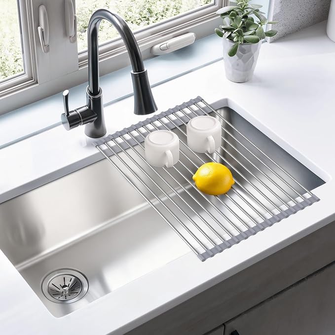 Sink Drying Rack, 17.5" X 11.8", Kitchen Sink Roll Up Drying Rack, Gray - Image 2