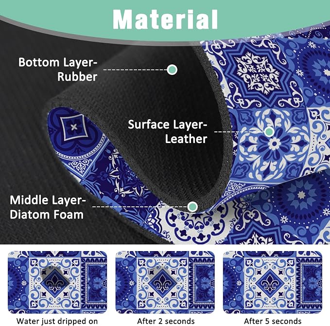 Kitchen Sink Splash Guard Faucet Mat 24" X 5.5" Talavera Mexican Tiles Absorbent Fast Drying Mat Faucet Draining Mat Sink Splash Guard Behind Faucet Drip Catcher for Kitchen Bathroom - Image 3