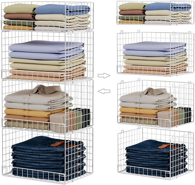 Yociyoga 4 Tier Stackable Closet Organizers and Storage Shelves, Foldable Closet Shelf Organizer System, Stackable Storage Bins Drawers for Clothes Organizer System, White（Patent No. 30022416） by FollowWithYociyogaTogether