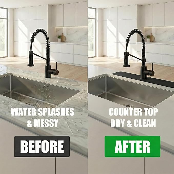 Cuttable Kitchen Sink Faucet Mat: 24"Lx5.5"W Splash Guard with Center Hole | Customizable Absorbent Non-slip Fabric Rubber Mat, Cut to Fit 2,3,4 Holes Irregular Sink with Soap Dispenser Air Gap - Image 5