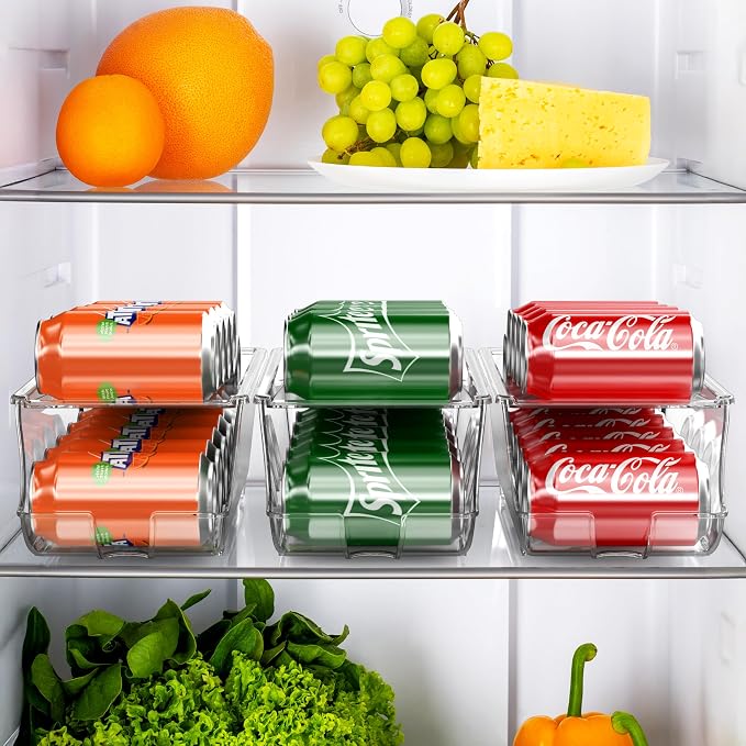 Simple Houseware 4-Pack Auto-Rolling Beverage Can Organizer for Fridge | Clear, Set of 4, Front-Loading Soda Dispenser with Smooth Glide Design, Space-Saving Refrigerator Storage Bins - Image 2