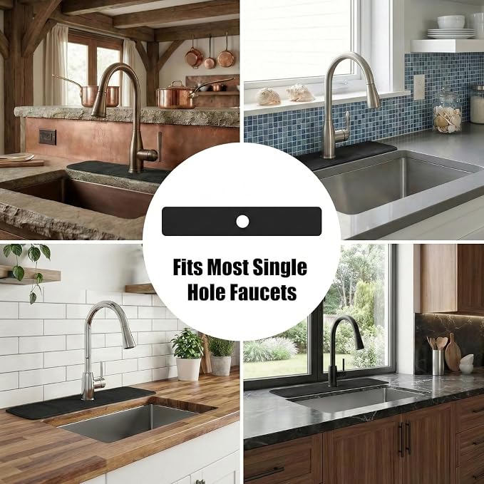 33 Lx5.5 W Long Kitchen Sink Faucet Mat: Customizable Black Splash Guard with Pre-Cut Center Hole for Large Double bowl Sink, DIY to Fits irregular & 2, 3, 4 hole sinks with Soap Dispenser & Air Gap - Image 5
