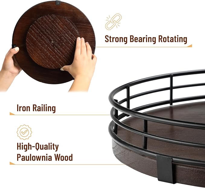 BAMBOO LAND- Lazy Susan Turntable Organizer, 9", Walnut Lazy Susan for Table Top - Image 3