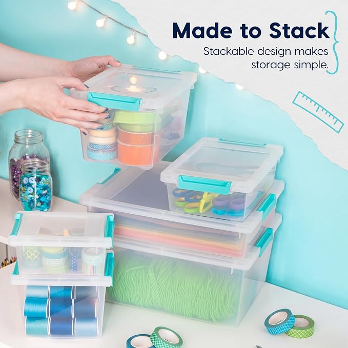 IRIS USA Storage Bins with Lids |Made in USA| 4 Qt - (6-Pack) - Clear | Sensory Craft Organizers, Plastic Clip Box Totes, Flat Containers for Organizing Paper, Office, Art & Study Supplies - Image 5