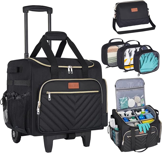 INSMEER Cleaning Caddy with Wheels,3 Removable Clear Bag and 1 Shoulder Bag | Large Cleaning Cart on Wheels,Water Resistant Cleaner Supplies Organizer with Wheels for Kitchen, Tool Organizer by INSMEERDirect
