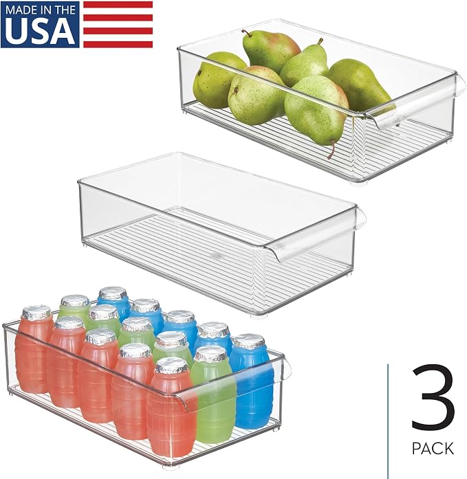 iDesign Large Stackable Fridge or Freezer Bin, Clear, Set of 3 | Front Handle, Made in USA - Image 2