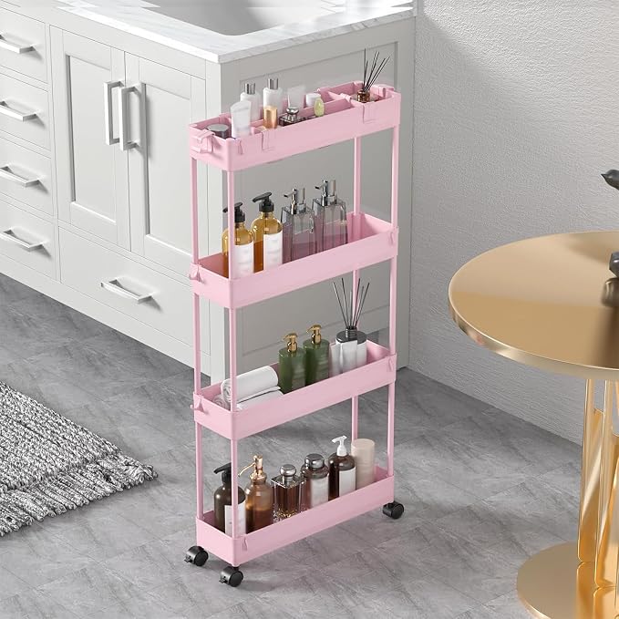 2-piece Set Slim Storage Cart 3 Tier,Bathroom Organizer Rolling Utility,Mobile Shelving Unit Slide Out for Office, Kitchen, Laundry Room & Narrow Places - Image 4