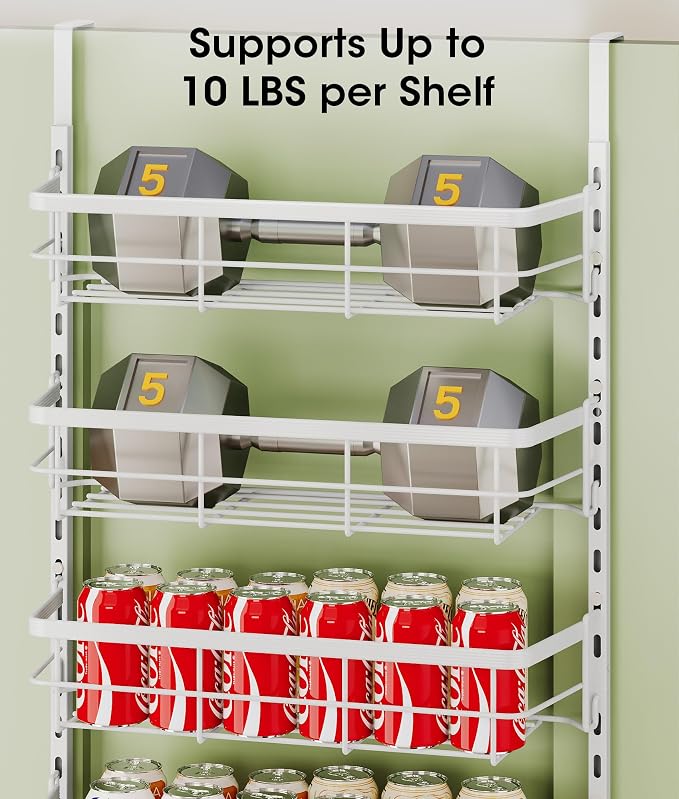 Over The Door Pantry Organizer, 8 Tier Adjustable Pantry Door Organization and Storage, Spice Rack with Hooks Mounted Shelves for Pantry Kitchen Essentials, White - Image 4