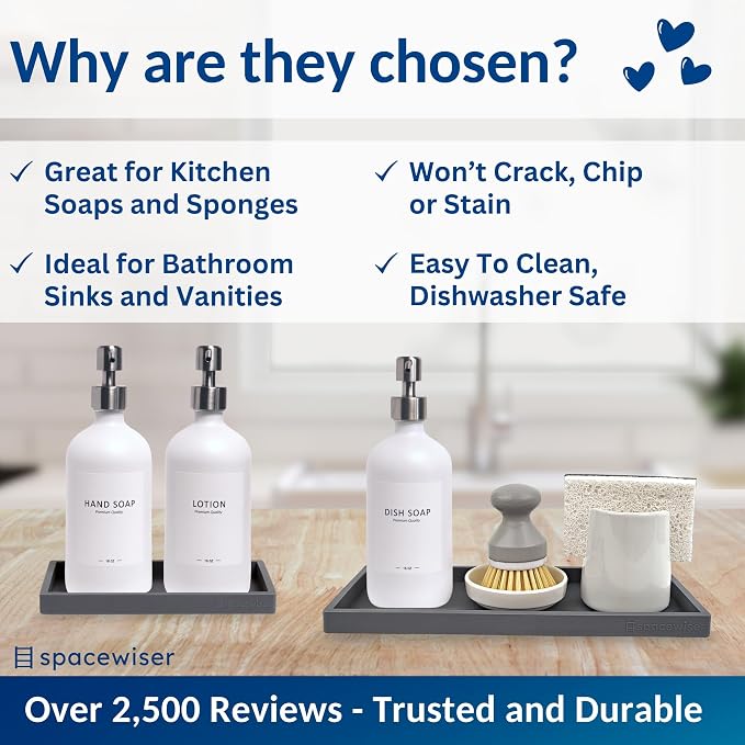 Countertop & Vanity Silicone Tray – 2 PC (11.7" & 7.7") Set | Bathroom Tray & Kitchen Soap Tray Set, Bathroom Counter Tray, Kitchen Sink Dish Soap Tray for Countertop Organization - Image 7