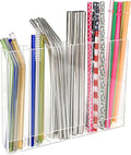 9.6” Large Acrylic Straw Holder for Cabinet Door - 6 compartments, easy to clean, Reusable Tumbler Straw Organizer Storage, Small Kitchen Accessories Container, Ultra Sticky Cupboard Door Mounted by Unknown