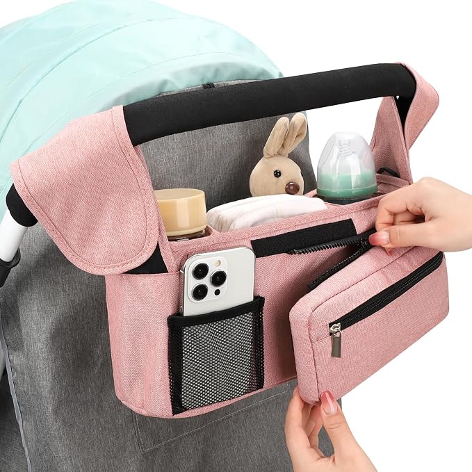 Accmor Universal Stroller Organizer with Insulated Cup Holder Detachable Phone Bag and Shoulder Strap,Stroller Bag Caddy Organizer for Uppababy, Baby Jogger, Britax Strollers - Image 7