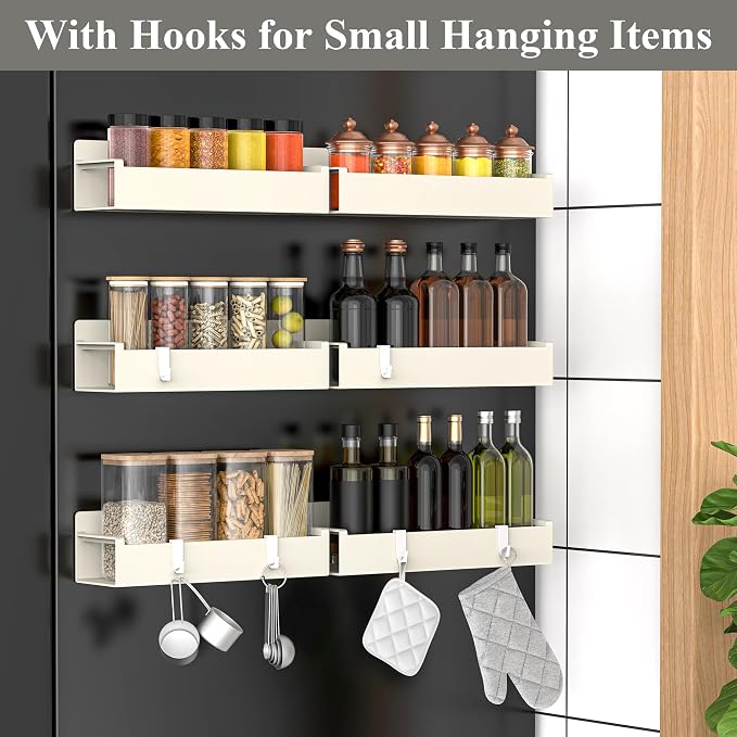 HuggieGems 6 Pack Magnetic Spice Rack Organizer for Refrigerator and Oven, Cream White Fridge Organizers and Storage for Kitchen - Image 2