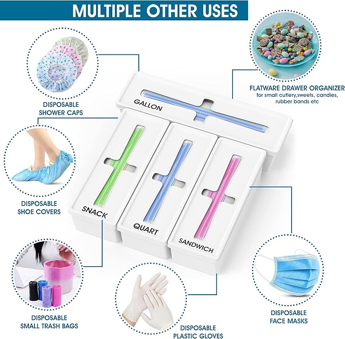 Storage Bag Organizer for Kitchen- Baggie Drawer Organizer & Plastic Food Storage Bags Holder- Compatible with Gallon, Quart, Sandwich, Snack Bags, Freezer, Slider Bags-4 Separate Pieces White - Image 9