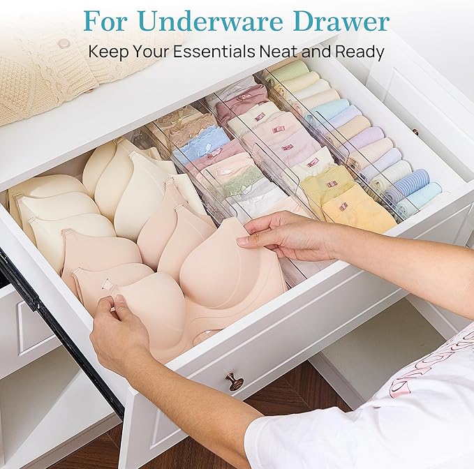 Vtopmart 8 Pack Drawer Dividers for Clothes, 4" High 10.2"-16.5" Adjustable Expandable Dresser Drawer Organizer, Clear Plastic Separators for Dresser, Baby Clothing, Underwear, Cosmetic, Toiletries | Expandable Dresser Drawer Organizer, Clear Plastic S... - Image 5