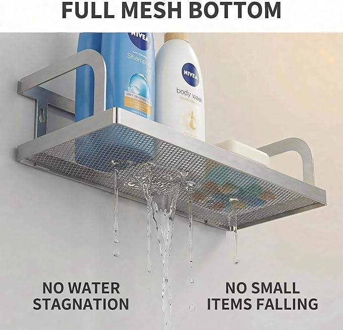 PUSDON 2-Pack 16.5" Extra Long Slim Hollowout Shower Caddy, Wall Mount Spice Rack & Bathroom Organizer, Mesh Bottom Cabinet Door Shelf Holds 50LBS - Silver Gray, Hollowout - Image 5