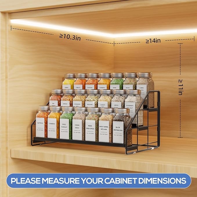 3-Tier Spice Rack for Short Cabinets, Metal Spice Organizer, 1PC | Spice Rack Organizer for Cabinet Keeps Labels Visible, Spice Organization For Cabinet And Countertops - Image 3