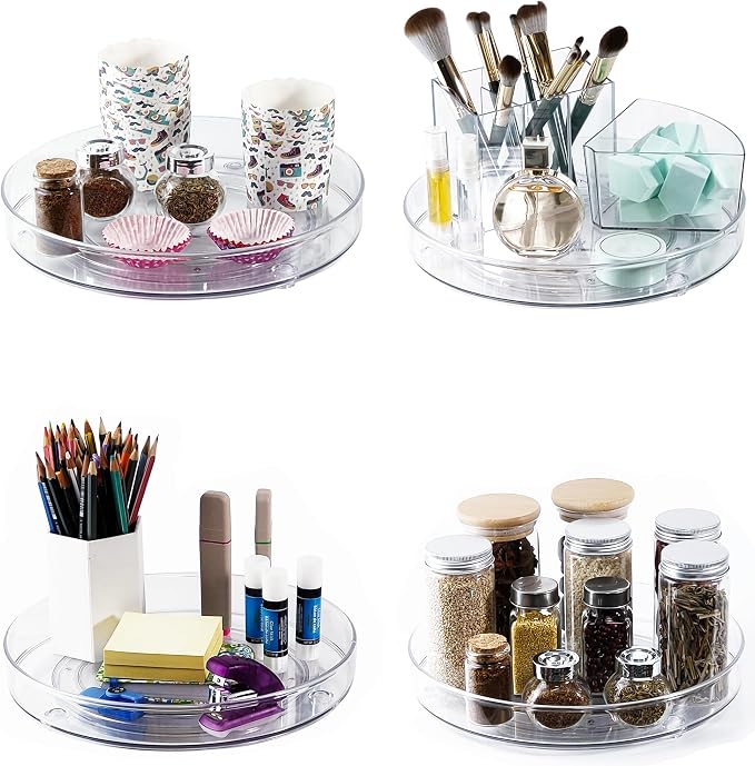 4 Pack Lazy Susan 9.2" Inch Turntable Organizer Pantry Organization and Storage Container Bins Spice Rack Cabinet Rotating Condiment for Pantry Kitchen Vanity Bathroom Jewelry Holder Clear | Pantry Organizers and Storage Container Bins Spice Rack Cabin... by YCLADEC