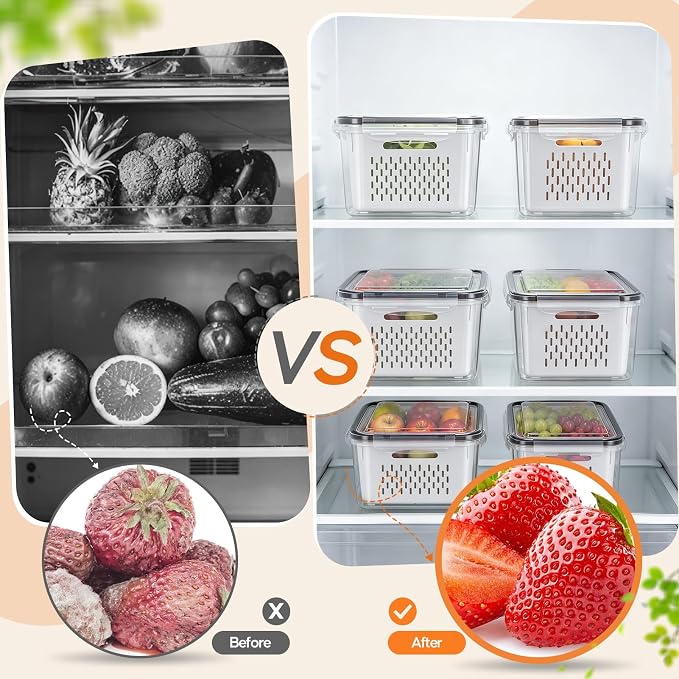 Fruit Storage Containers for Fridge, 3 Pack Plastic Food Storage Container | Produce Storage with Removable Colander, Refrigerator Organizers Keep Fruits Berry Veggie Salad Fresh Longer, Dishwasher Safe - Image 4