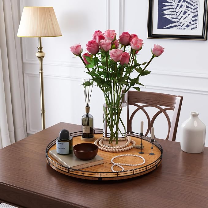 AMH 21-Inch Walnut-Finish Wooden Lazy Susan Organizer for Dining Table | Smooth rotating oak tray with walnut finish for dining tables, kitchen counters, pantries and cabinet storage. - Image 5
