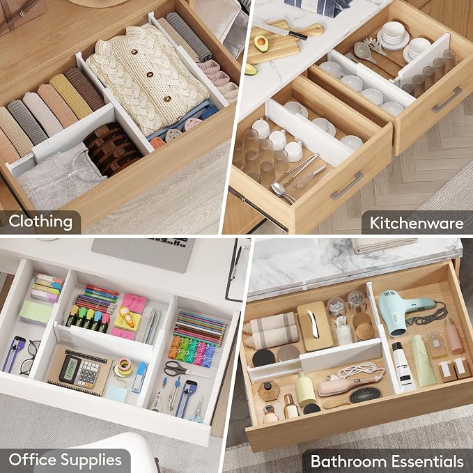 Lifewit 6" Tall Upgrade Drawer Dividers, Adjustable Deep Drawer Organizer | 13.5"-22" Expandable White Drawer Separator for Clothes, Dresser/Kitchen/Closet/Bedroom/Office Organization & Storage, 4 Pack - Image 8