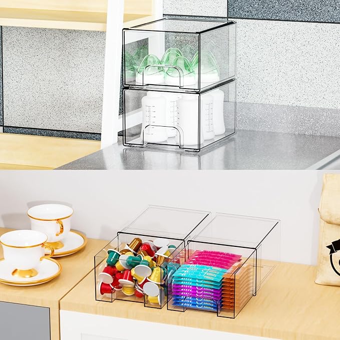 4.4" Tall Small Clear Acrylic Stackable Storage Drawers for Vanity,Under Sink,Bathroom Closet,Medicine Cabinet Organization and Plastic Storage Bins for Organizing Makeup,Baby Bottles,Pacifier,2 PCS - Image 7
