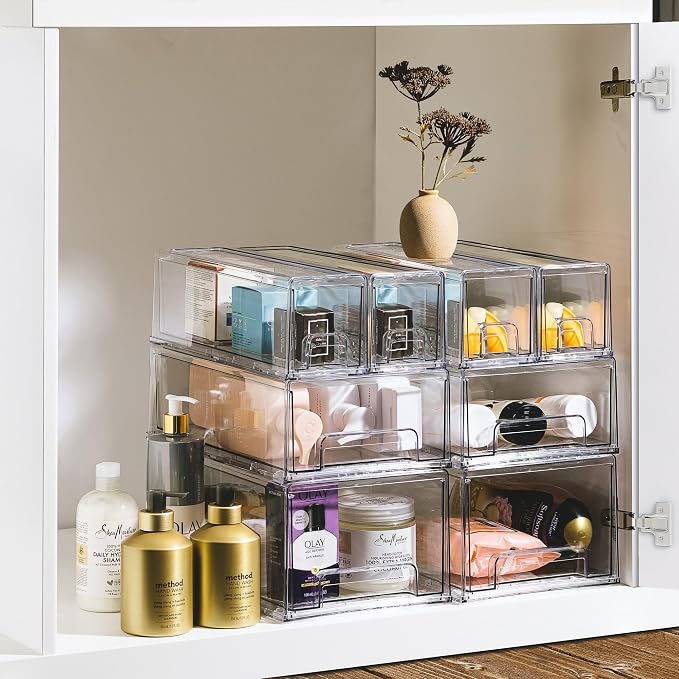 Sorbus Small Wide Clear Storage Drawers (6 Pack) – Stackable Storage Drawers for Pantry, Fridge, or Cabinet – Slide Out Clear Bins with Handles for Organizing - Image 6