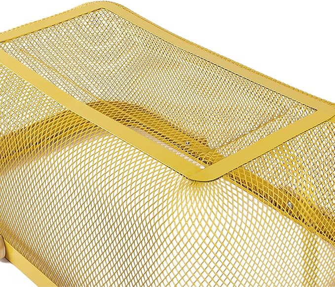 Portable Mesh Harvest Basket - Natural Bamboo Handle Foldable Organizer for Kitchen, Garden & Picnic | Ventilated Storage Bin with Rust-Proof Wire, Space-Saving Farmhouse Decor (Lemon Yellow) - Image 6