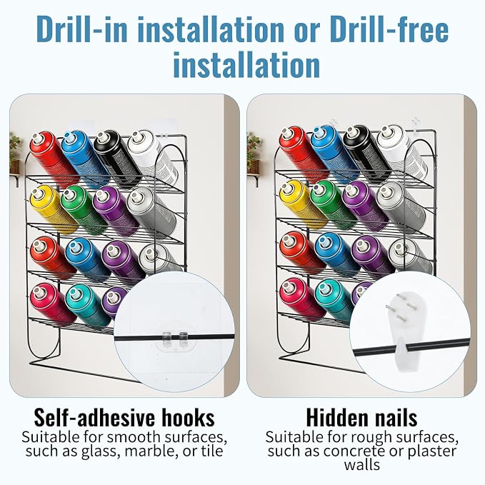 Spray Can Holder Storage Rack Wall Mounted, Metal Spray Paint Rack Organizer for Garage, Aerosol Can and Paint Bottle Storage Rack, Holds 16 Cans, Workshop and Craft Room Organizer - Image 4