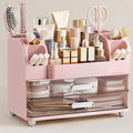 HBlife Makeup Organizer for Vanity with Brush Holder, Large Bathroom Countertop Cosmetic Organizer Skin Care Storage, Easy to Store Lipsticks, Nail Polishes, Perfumes, Eyeshadow Palettes, Pink by HBlife
