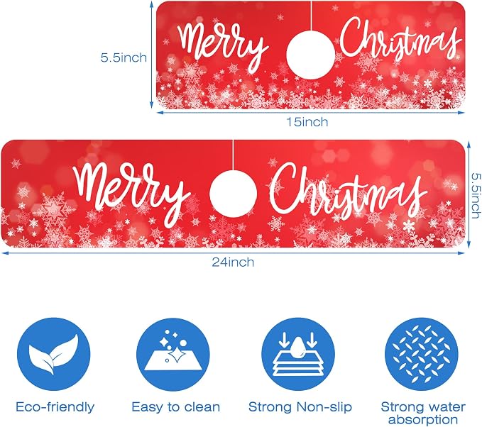 Merry Christmas Snowflake Kitchen Sink Splash Guard Mat Absorbent Fast Drying Mat Faucet Draining Mat Sink Splash Guard Behind Faucet Drip Catcher for Kitchen Bathroom 5.5"×24" - Image 3