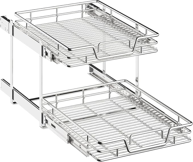 2-Tier Kitchen Cabinet Pull Out Shelf and Drawer Organizer Slide Out Pantry Storaqe Basket in Multiple Sizes (21" W x 21" D,) by Unknown