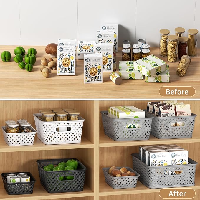 MaxGear 3 Pack Plastic Storage Baskets, Small, Black | Durable Woven Plastic with Built-In Handles, Suitable for Shelves, Closets, Cabinets, Bathrooms and Offices - Image 4
